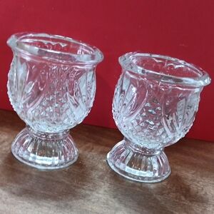 Avon Tan Glass Candle Holders with Pineapple Texture